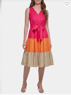 Tommy Hilfiger Belted & Tiered Colourblock Dress